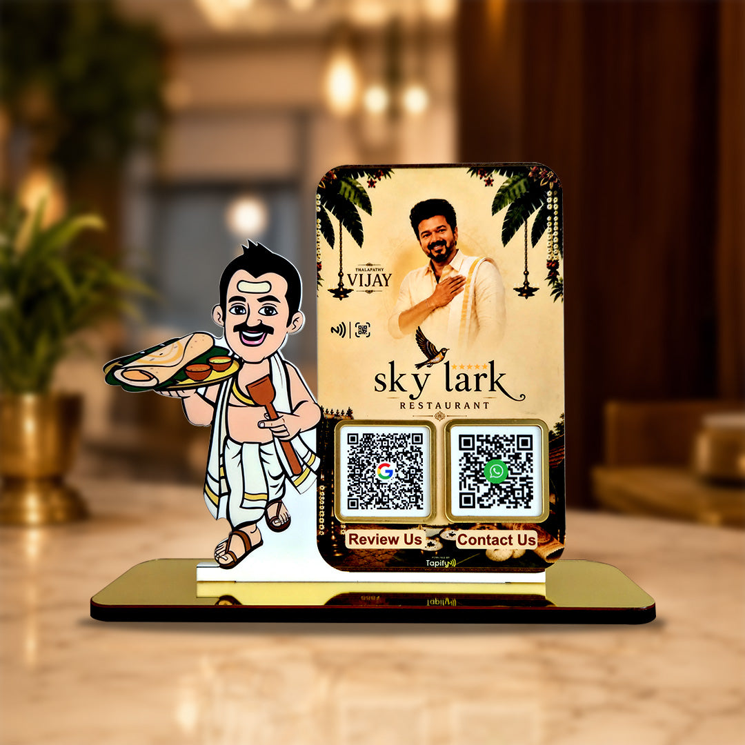 South Indian Chef Cutout Smart NFC 2QR Standee - For Restaurant