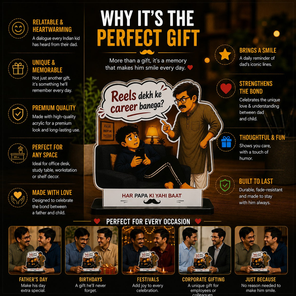 Tapify “Reels Dekh ke Career Banega?” Acrylic Standee for Dad | Funny Father’s Day Gift