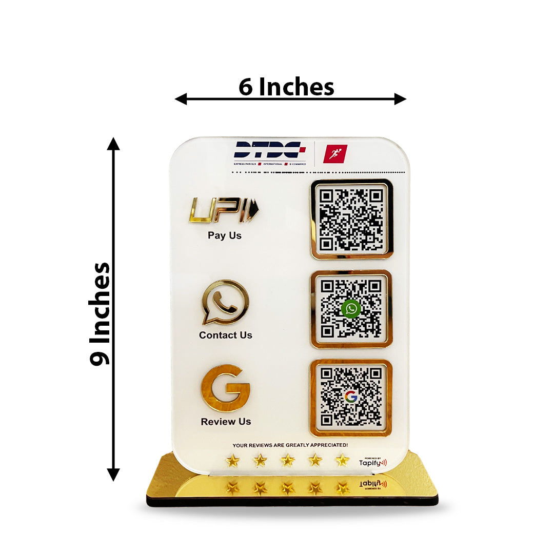 Smart NFC 3-in-1 Standee | White Colour | Portrait Style | UPI, Whatsapp, Google