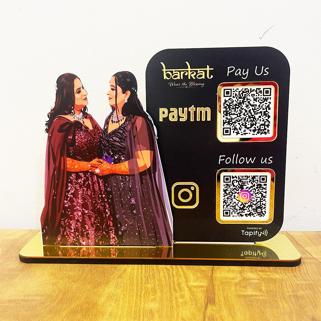 Your Custom Cutout Smart NFC 2QR Tabletop Standee- Paytm, Instagram - II