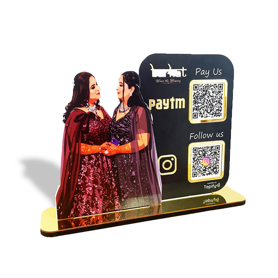 Your Custom Cutout Smart NFC 2QR Tabletop Standee- Paytm, Instagram - II
