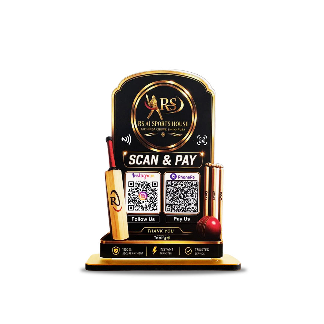 Cricket bat & Stump Shaped 2 in 1 Smart NFC Standee - Black Theme