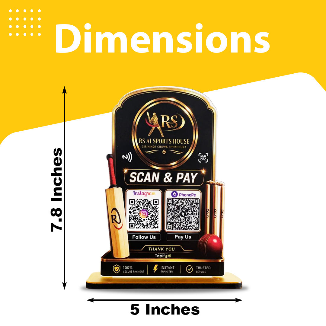 Cricket bat & Stump Shaped 2 in 1 Smart NFC Standee - Black Theme