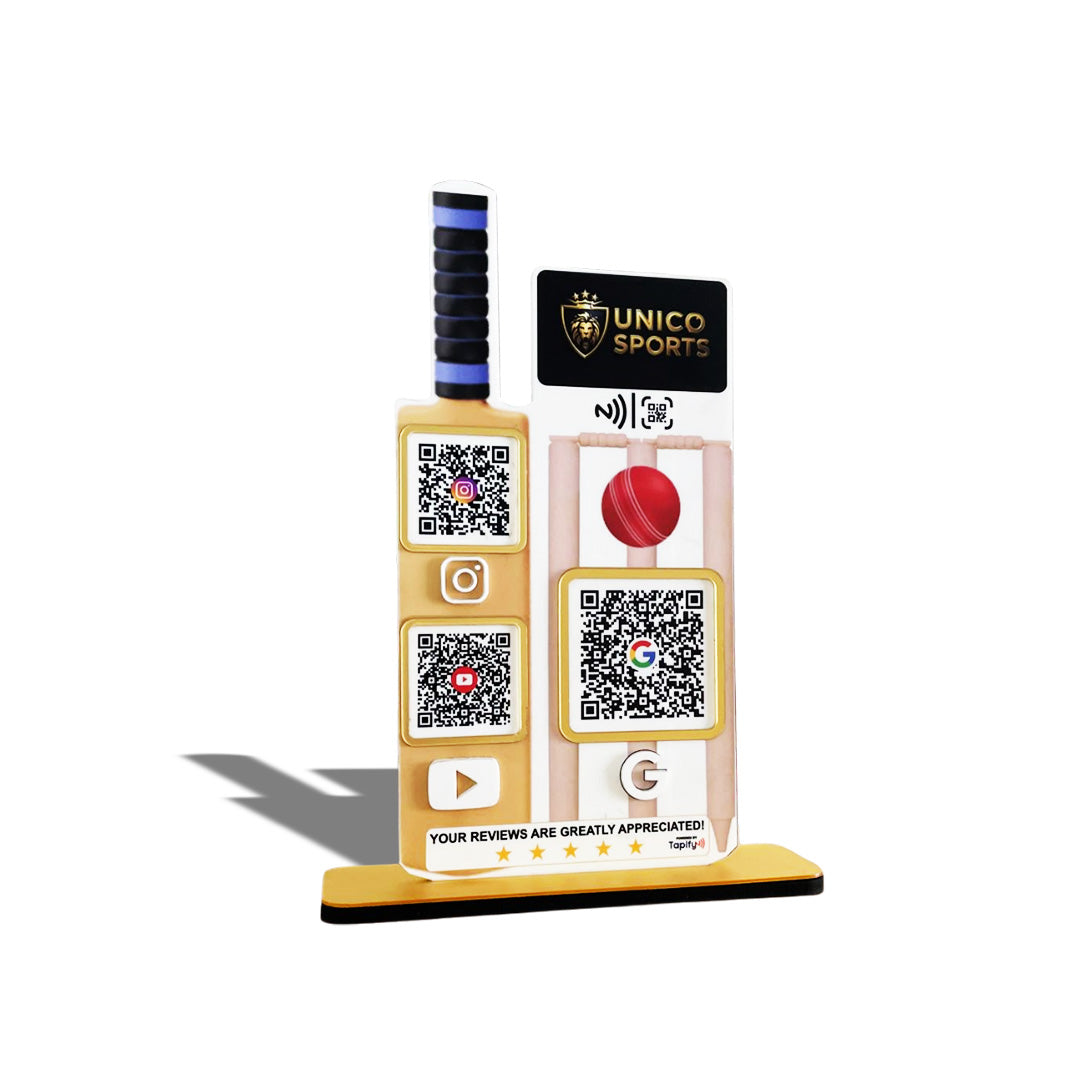 Cricket bat & Stump Shaped 3 in 1 Smart NFC Standee