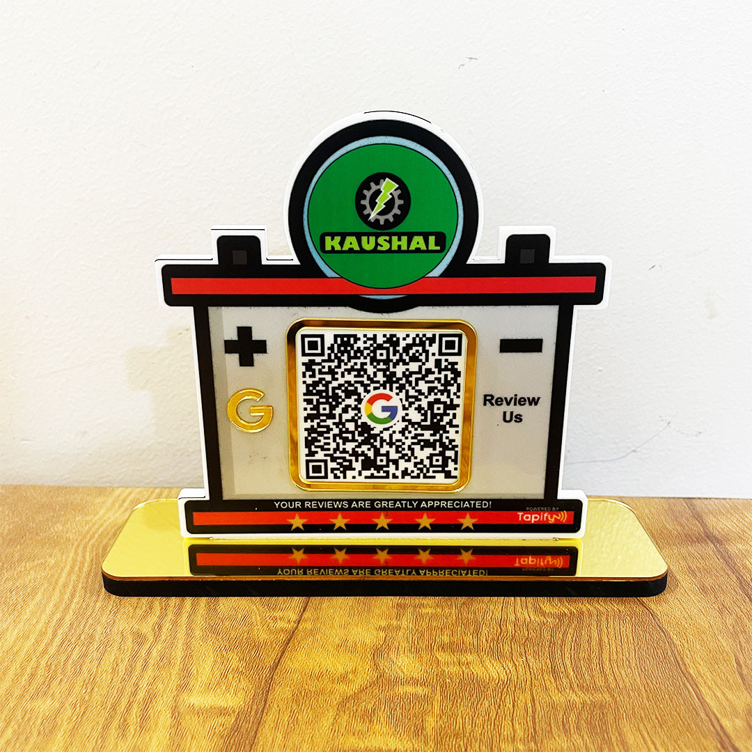 Battery Shaped Smart NFC 1 QR Standee - For Electrical Showrooms & Battery Manufacturers etc-II