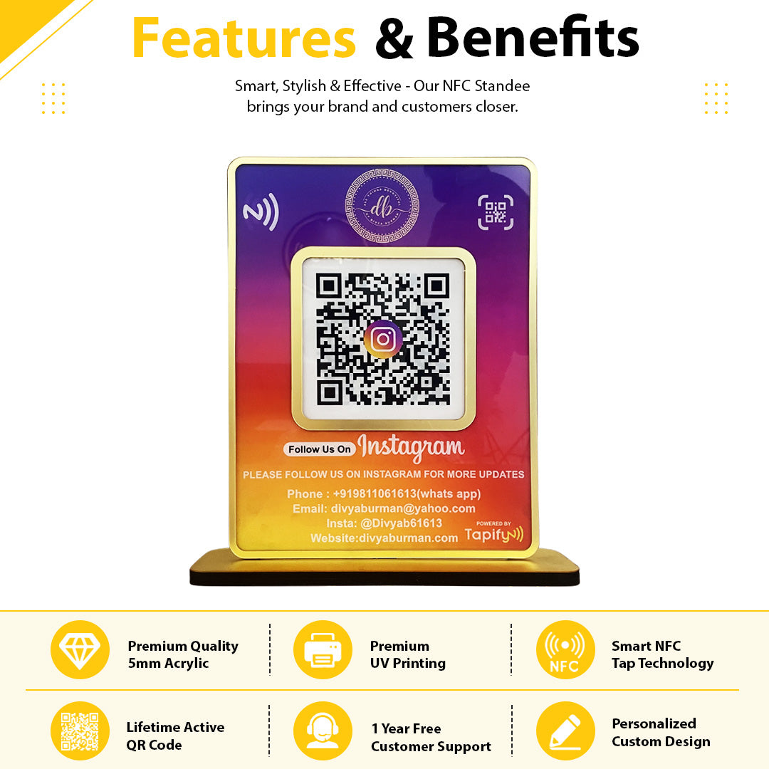 Premium Smart NFC 1 QR Table Top Standee - Big Size - Instagram Theme