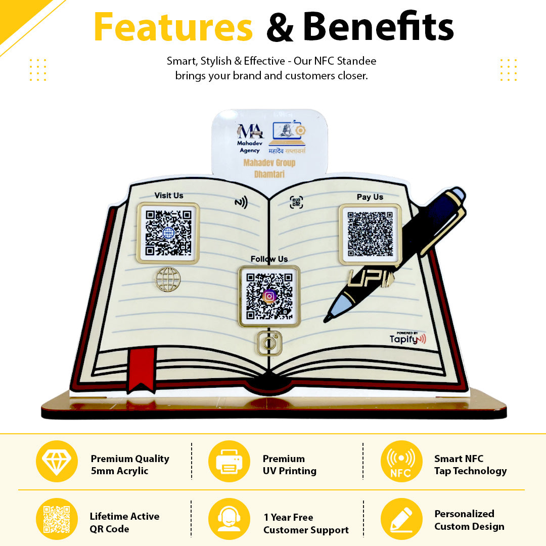 Book & Pen Shaped - Smart NFC 3-in-1 Tabletop Standee