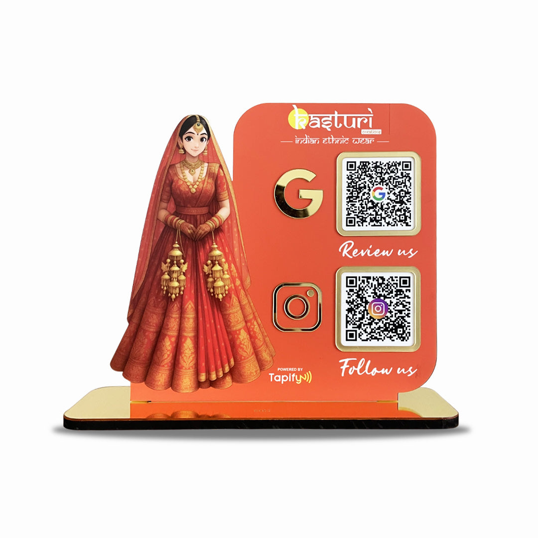 Bridal Cutout Smart NFC 2QR Standee - For Beauty Parlour & Garment Shop ( Big Size ) - Orange Colour