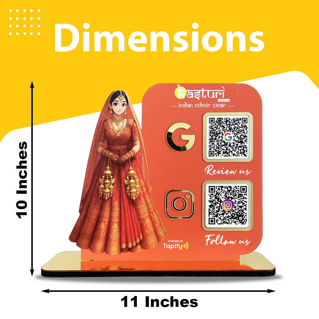 Bridal Cutout Smart NFC 2QR Standee - For Beauty Parlour & Garment Shop ( Big Size ) - Orange Colour