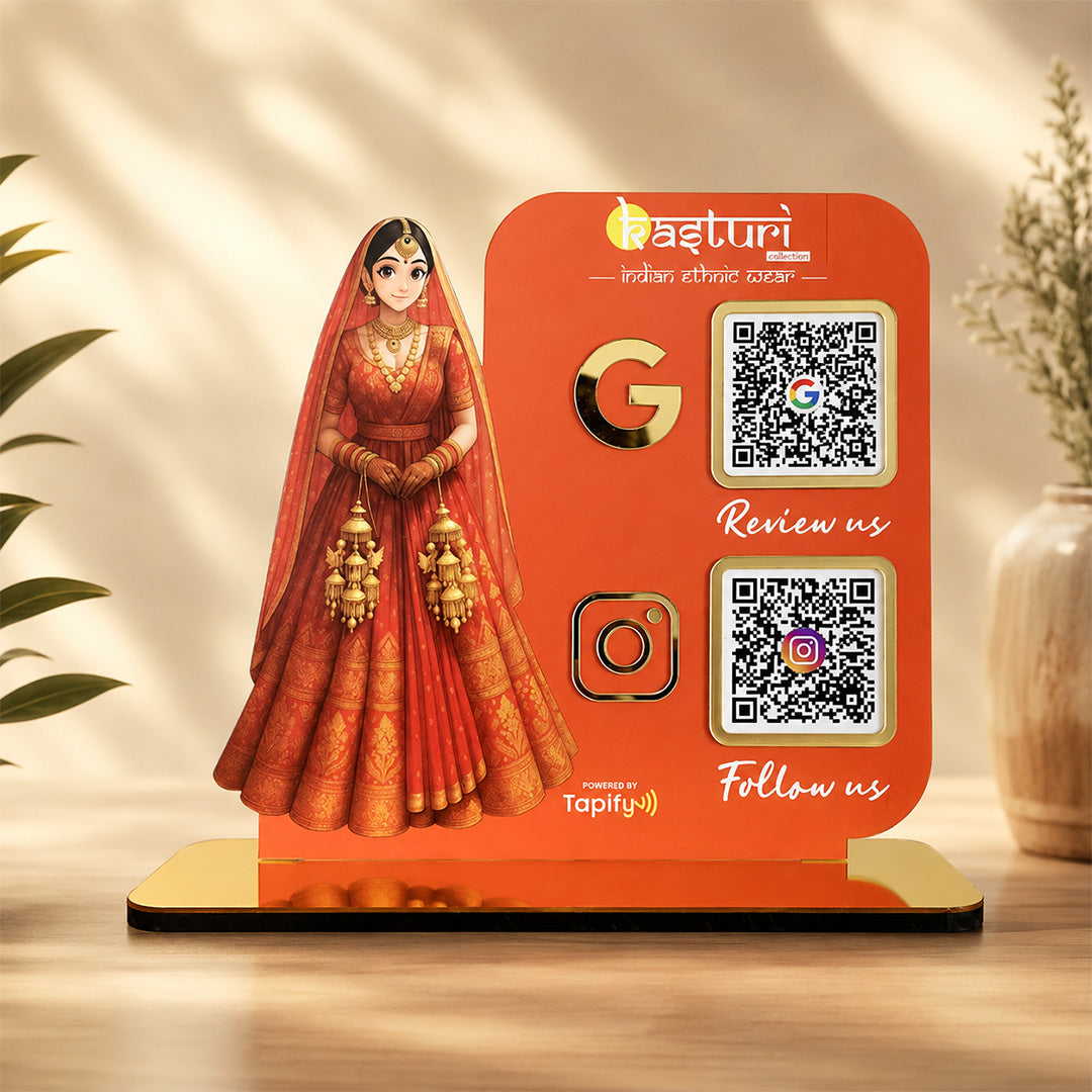 Bridal Cutout Smart NFC 2QR Standee - For Beauty Parlour & Garment Shop ( Big Size ) - Orange Colour