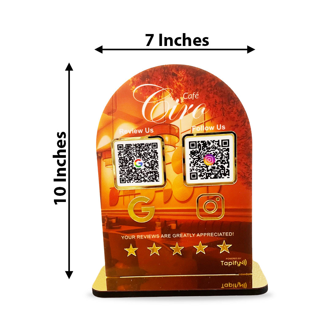 Arc Shaped Smart NFC 2 QR Tabletop Standee - Cafe Theme