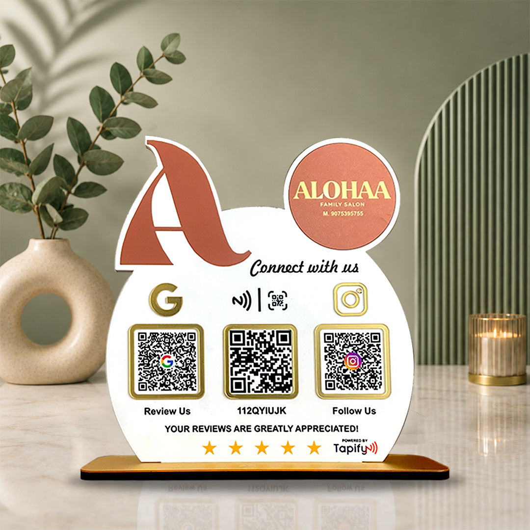Logo Cutout Edition Shape - Smart NFC 3-in-1 Table Top Standee For - Family Salon (Big Logo)