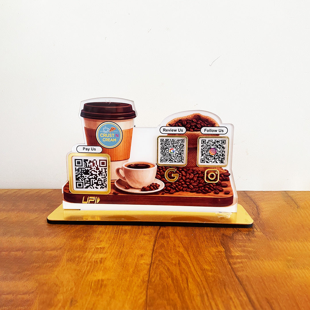 Coffee Cup & Bean Shaped - Smart NFC 3-in-1 Tabletop Standee