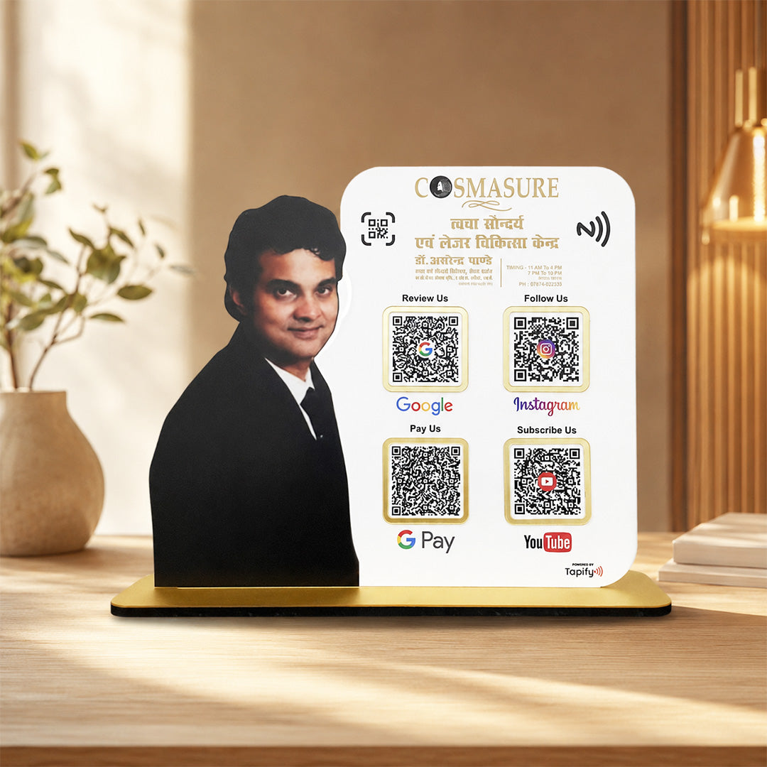 Doctor Cutout Shape - Smart NFC - 4 QR Table Top Standee - Personalized Photo