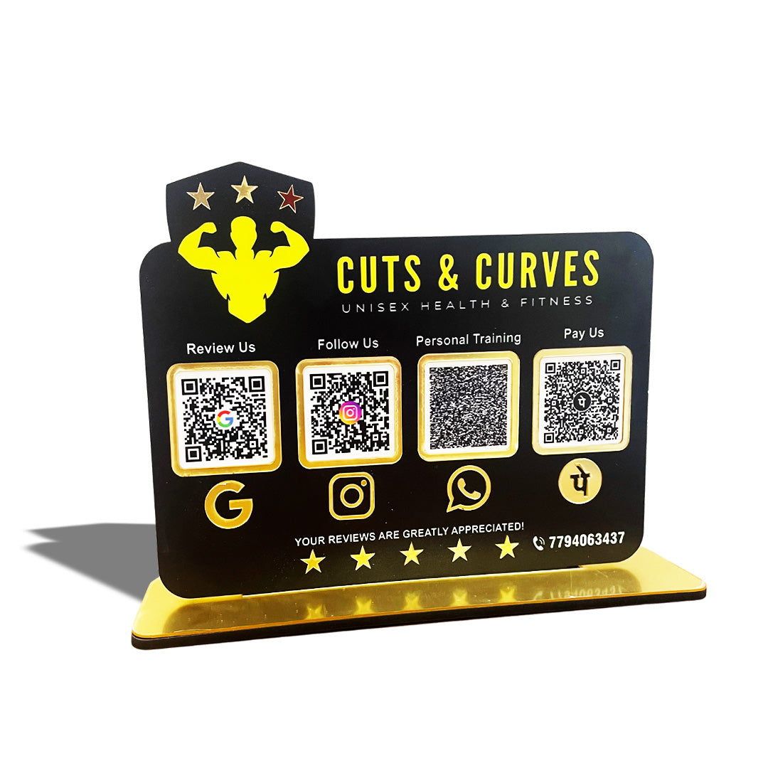 Gym Logo Cutout Shaped Smart NFC 4-in-1 Tabletop Standee For Health and Fitness