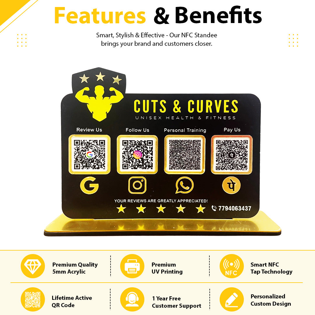 Gym Logo Cutout Shaped Smart NFC 4-in-1 Tabletop Standee For Health and Fitness