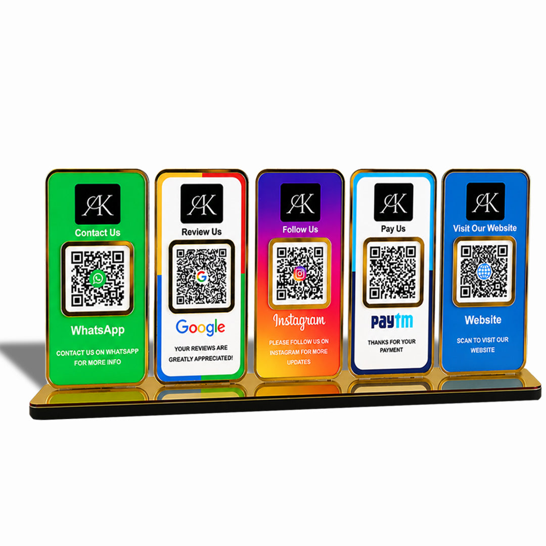 New Premium |Social Media Theme Edition | 5 in 1 Smart NFC Standee For - Whatsapp, Google, Instagram, Paytm & Website