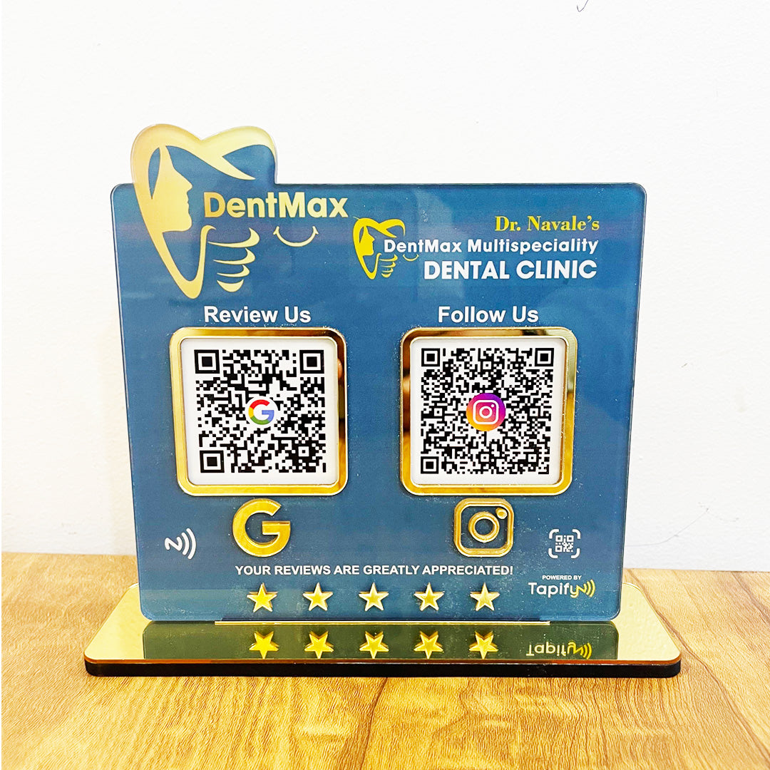 Teeth Shape Logo Cutout - Smart NFC 2-in-1 Tabletop Standee - For Dentist - Blue Theme