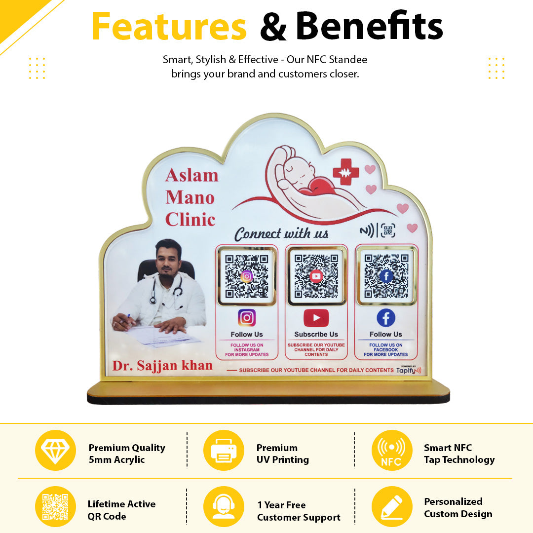 Premium Doctor Cutout Shape - 3 In 1 Table Top Smart NFC Standee - II