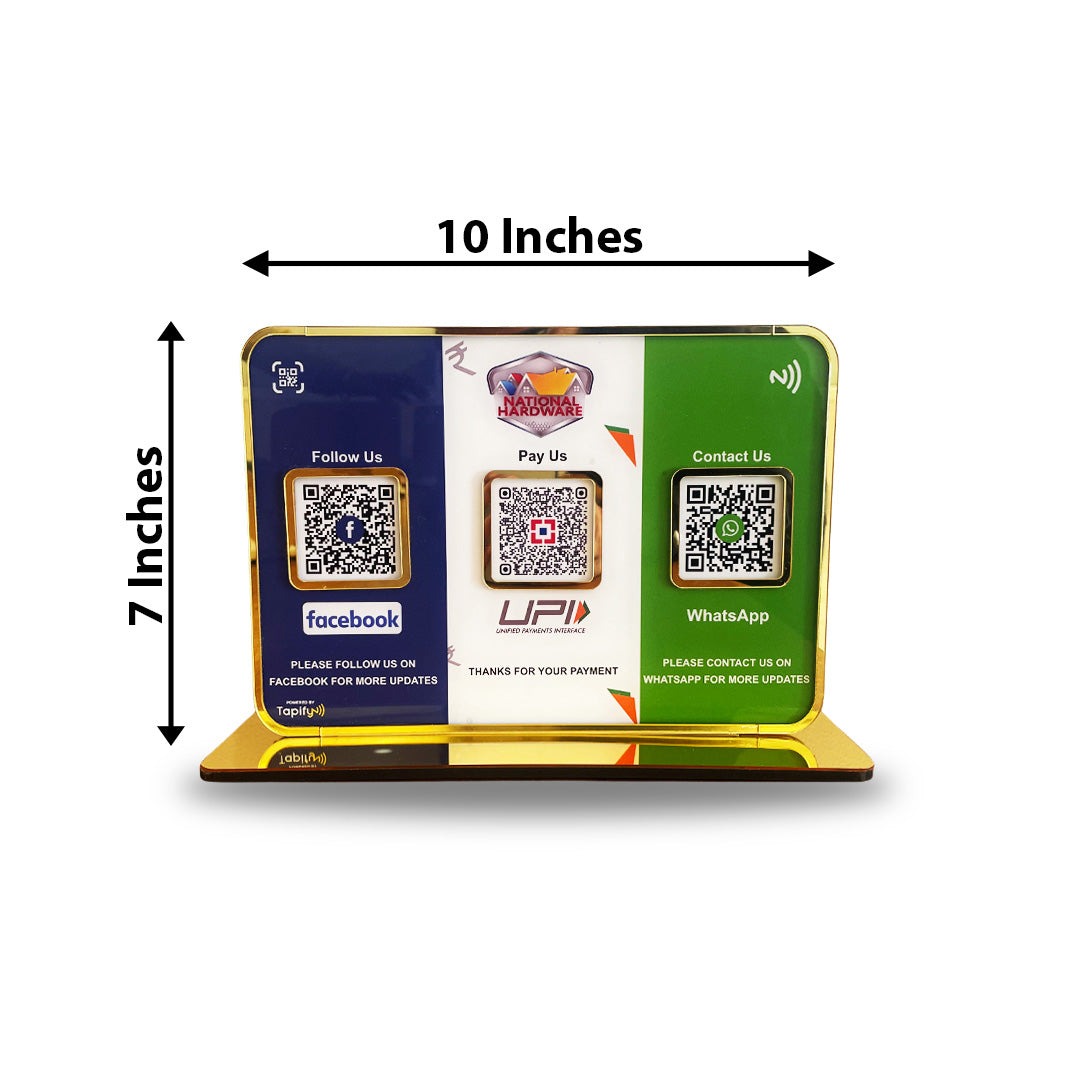 Premium Smart NFC 3QR Table Top Standee | Social Media Theme Edition- Facebook, UPI Payment, Whatsapp