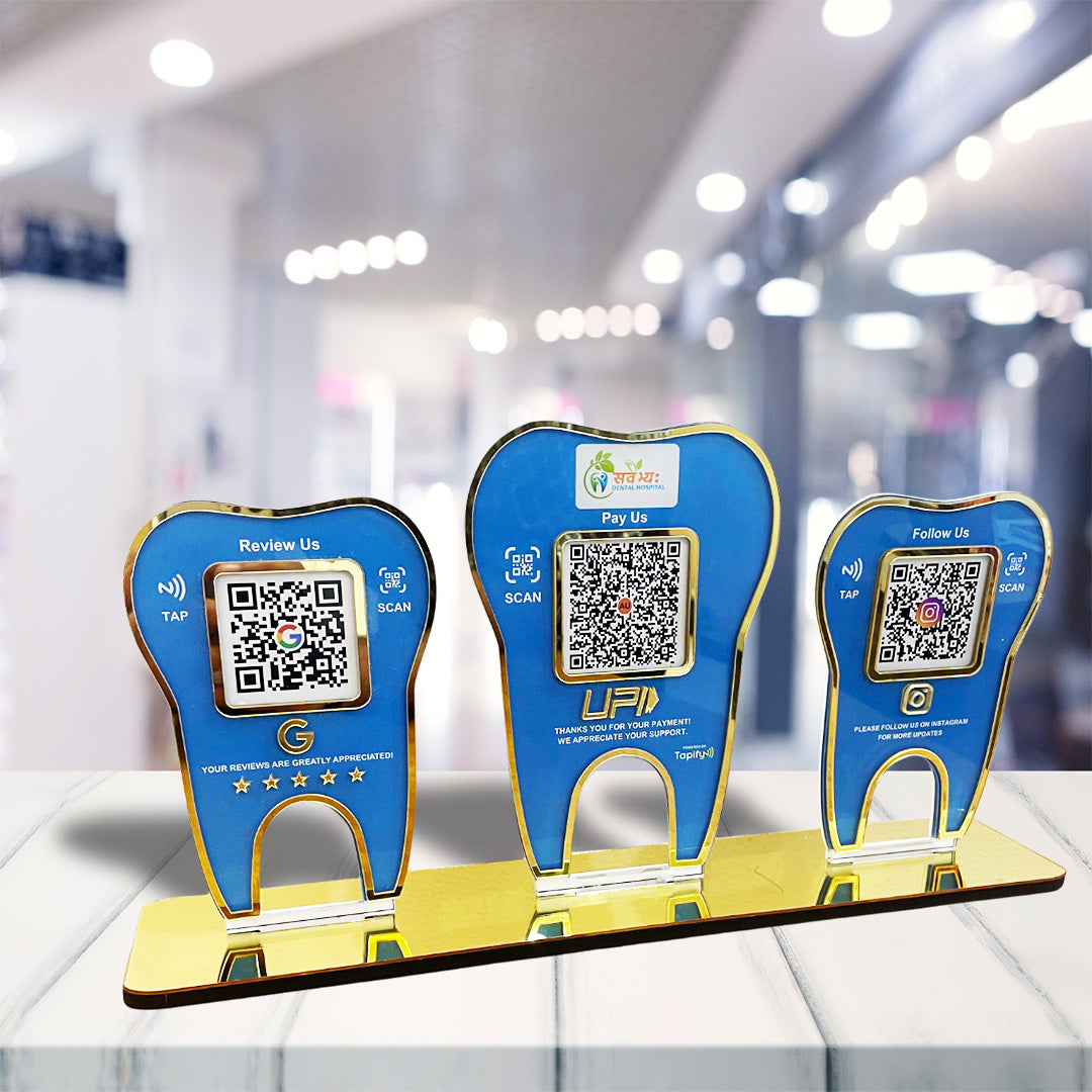Tooth Shaped - Smart NFC 3-in-1 Tabletop Standee - Blue Colour | For Dentist