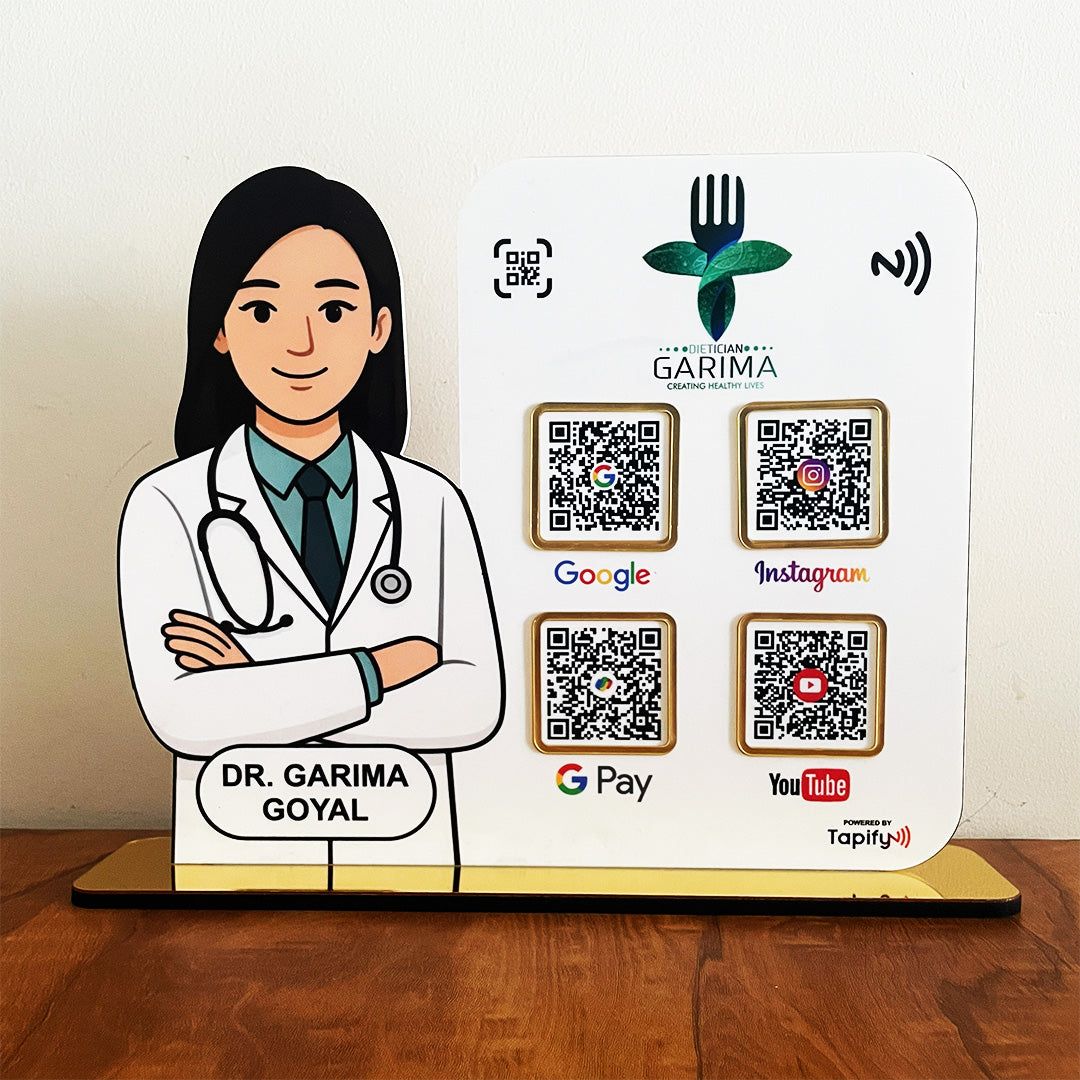 Big Size - Lady Doctor Cutout Shape - 4 QR Table Top Standee