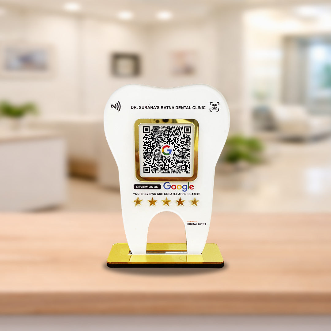 Dental Tooth Shaped NFC Single QR Google Review Standee - For Dentists