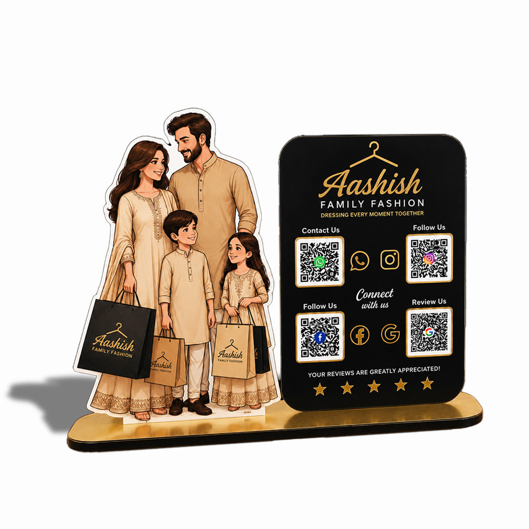 Parents & Kids Cutout Smart NFC - Premium 4 QR Tabletop Standee -II