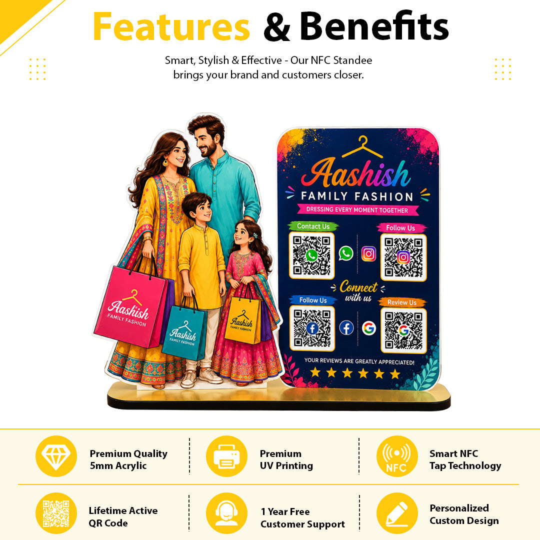 Parents & Kids Cutout Smart NFC - Premium 4 QR Tabletop Standee