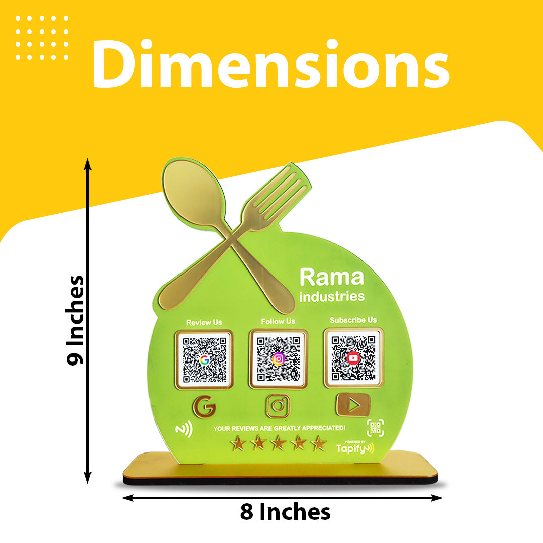 Spoon Cutout Smart NFC 3-in-1 Tabletop Standee For Restaurants - Green Colour