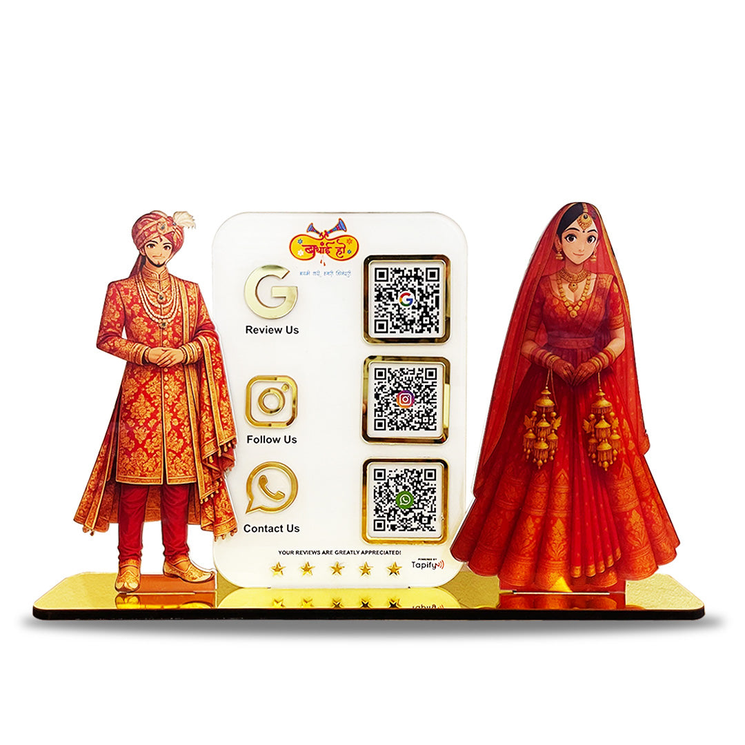 Bride & Groom Cutout Shape - Smart NFC 3QR Table Top Standee