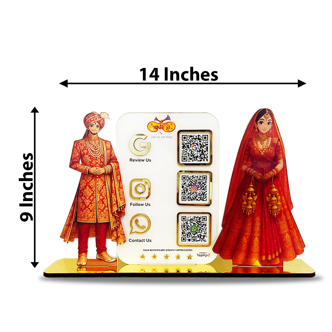 Bride & Groom Cutout Shape - Smart NFC 3QR Table Top Standee