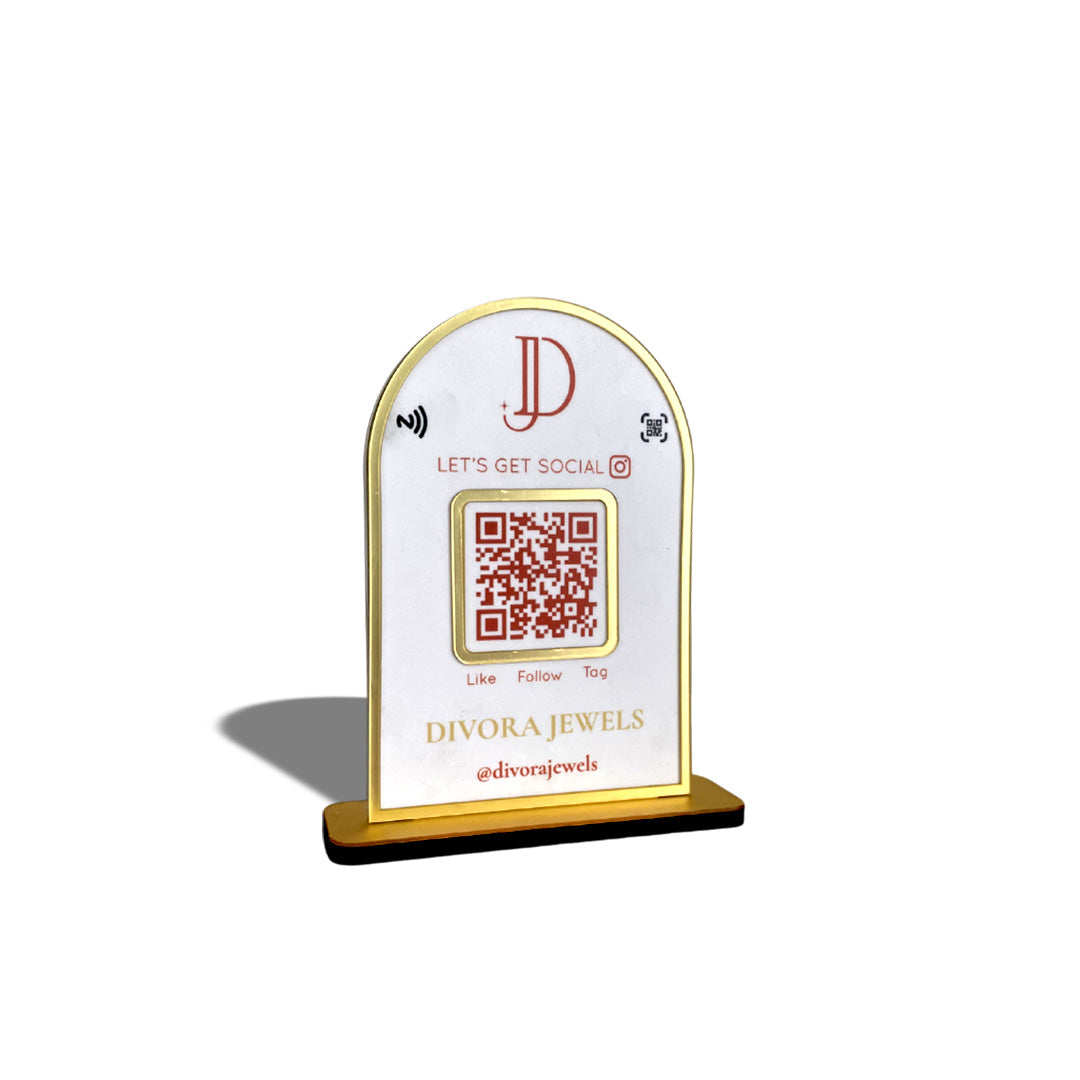 Round Top Rectangle Shaped - Smart NFC 1 QR Tabletop Standee - White Colour