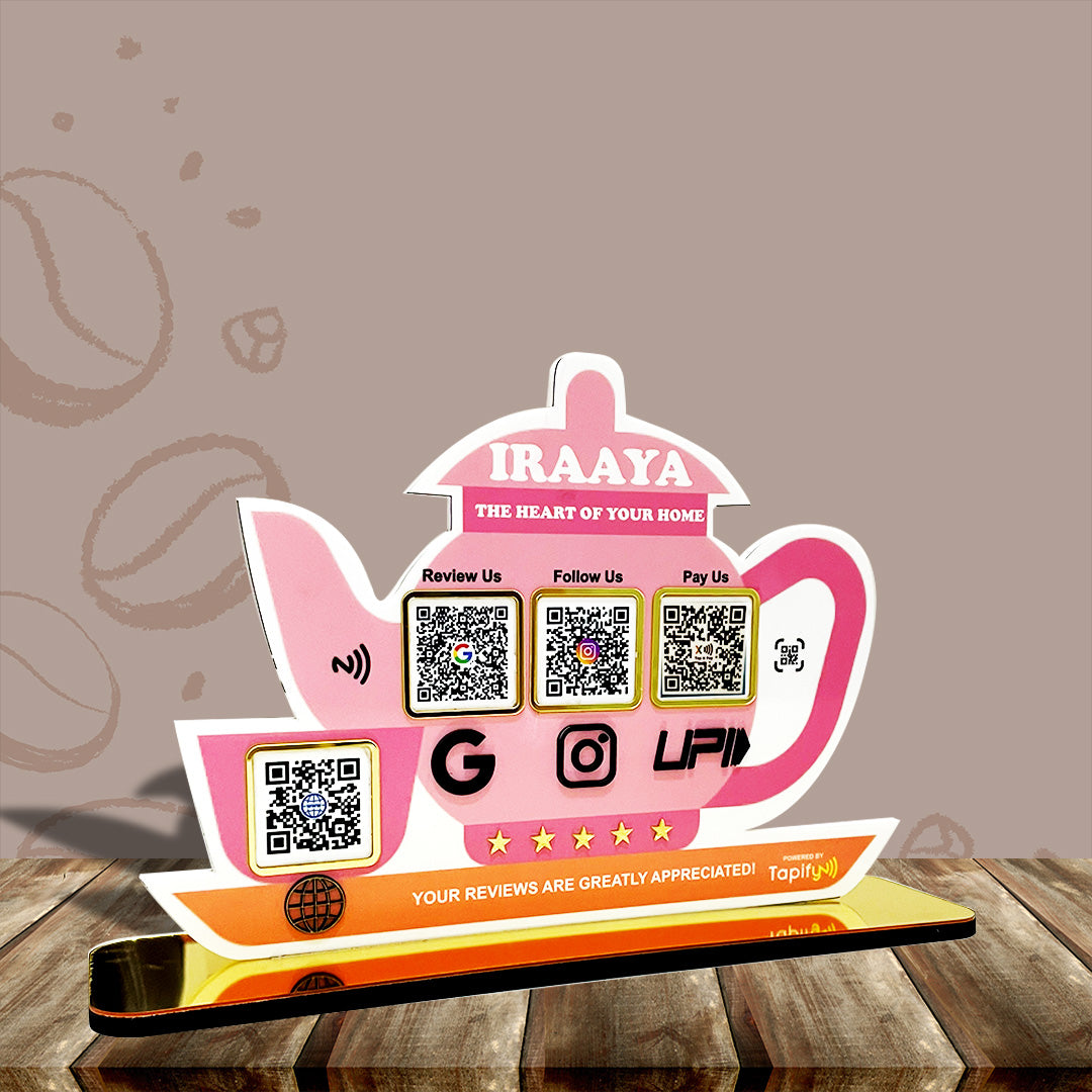 Kettle and Cup Shaped - Smart NFC 4-in-1 Tabletop Standee