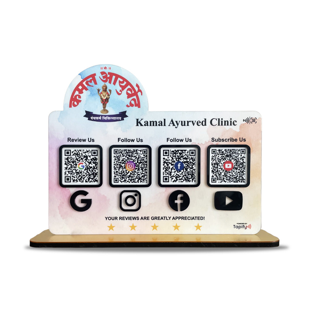 Ayurved Clinic Logo Cutout Shaped Smart NFC 4-in-1 Tabletop Standee