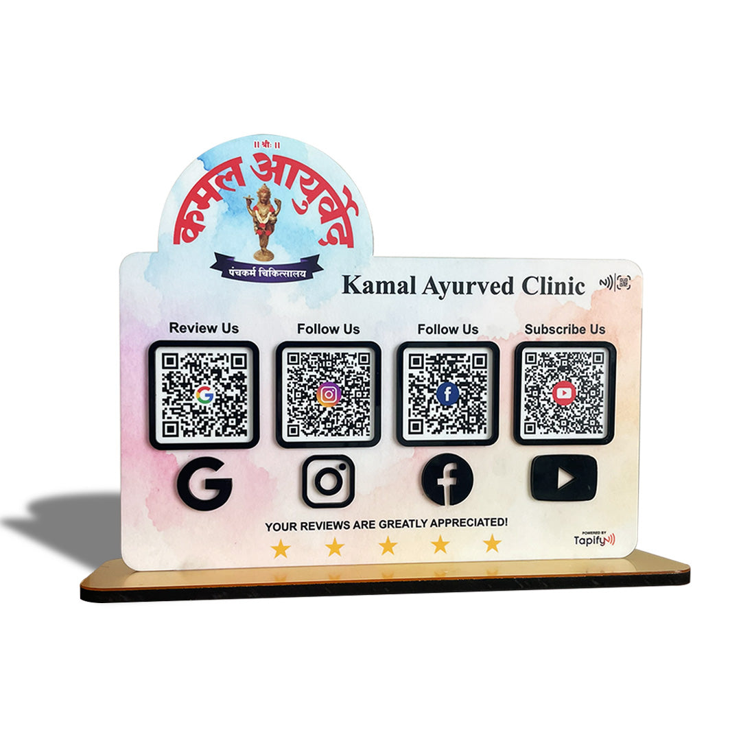 Ayurved Clinic Logo Cutout Shaped Smart NFC 4-in-1 Tabletop Standee