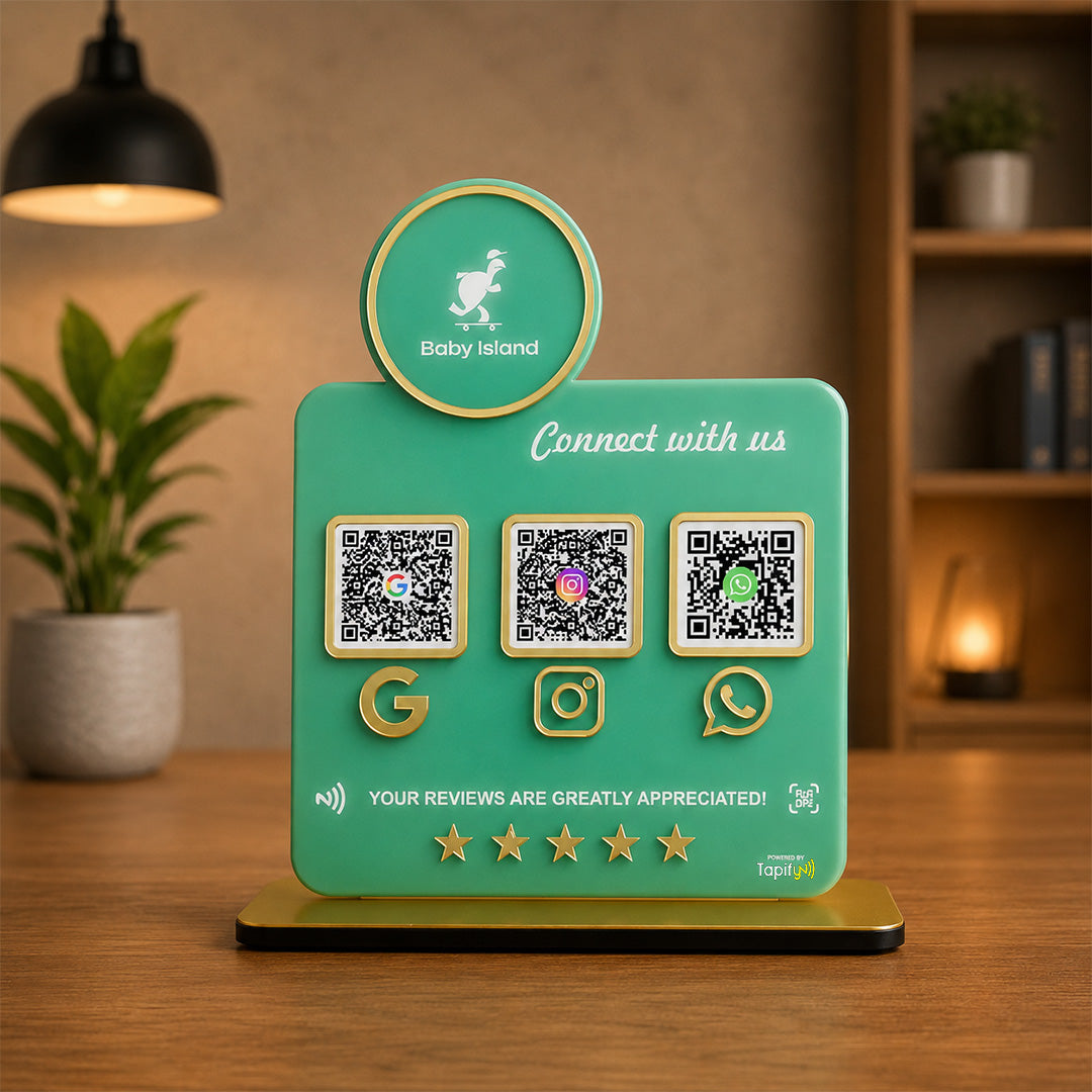 Logo Cutout Edition Shape - Smart NFC 3-in-1 Table Top Standee - Green Colour Theme