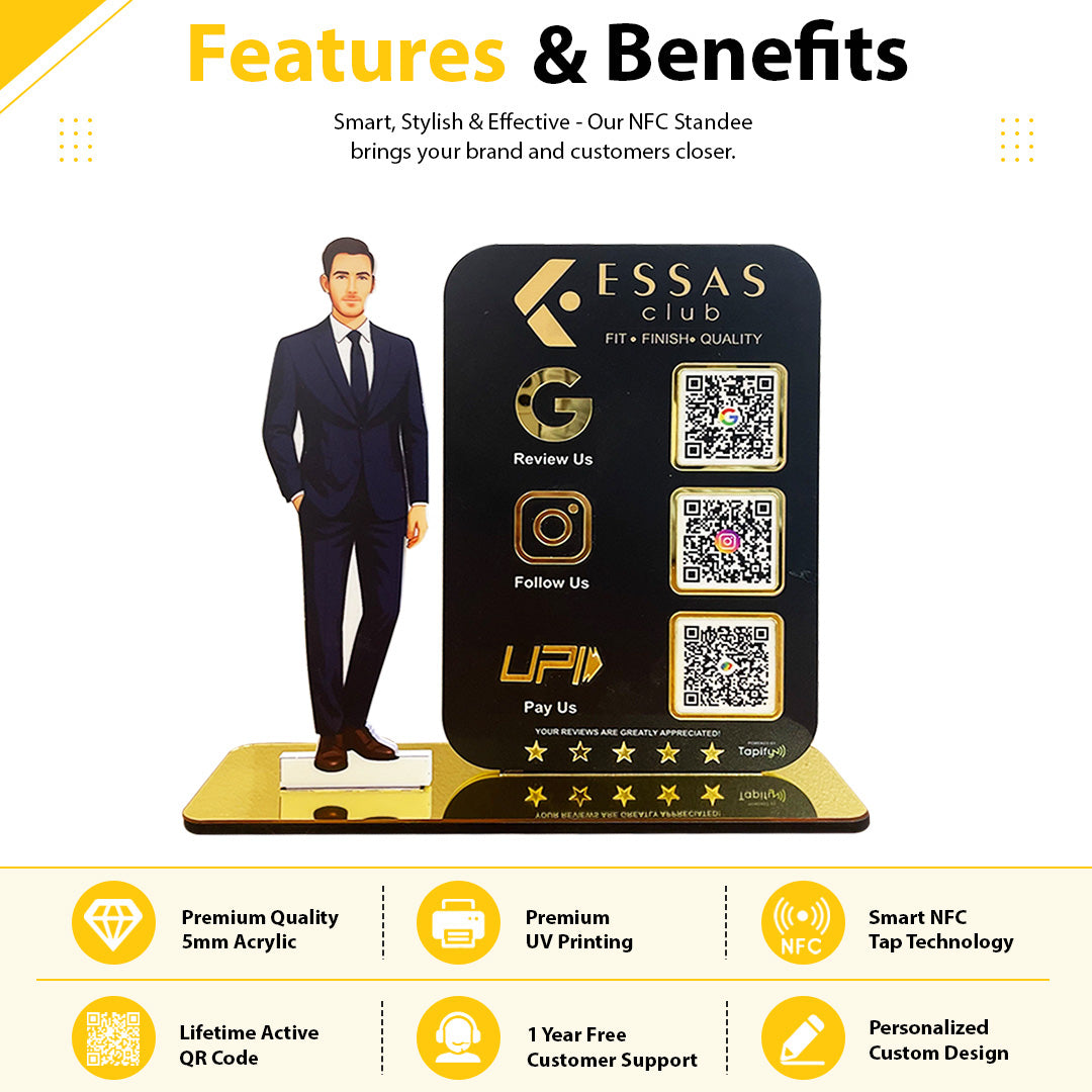 Men in suit Cutout Smart NFC 3QR Standee - For Garment Shop