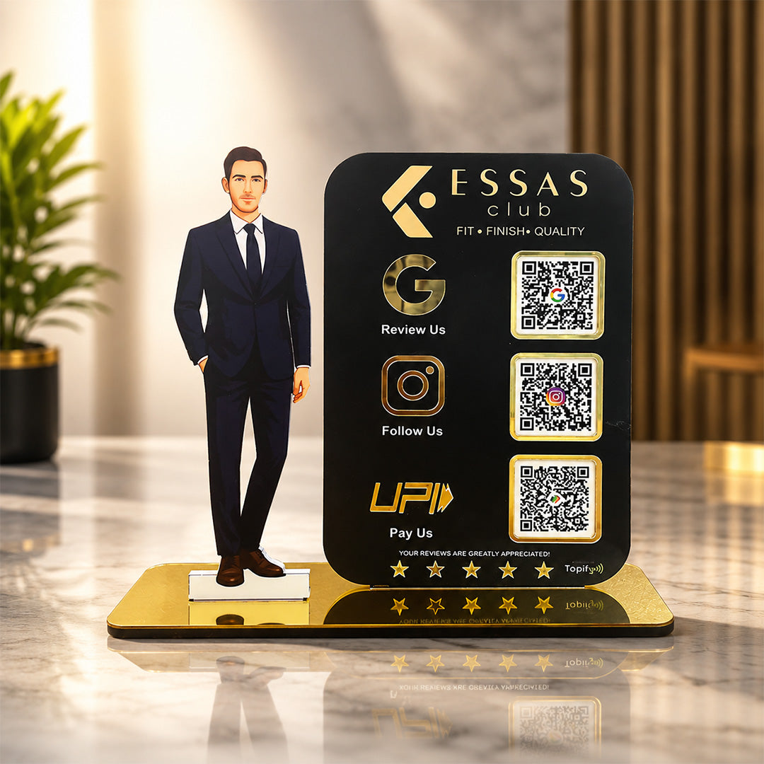 Men in suit Cutout Smart NFC 3QR Standee - For Garment Shop