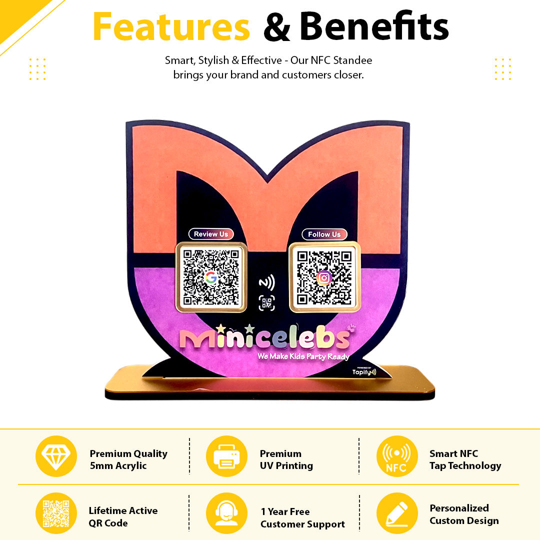 Logo Cutout Shaped - Smart NFC 2 QR Table top Standee - For Kids Wear
