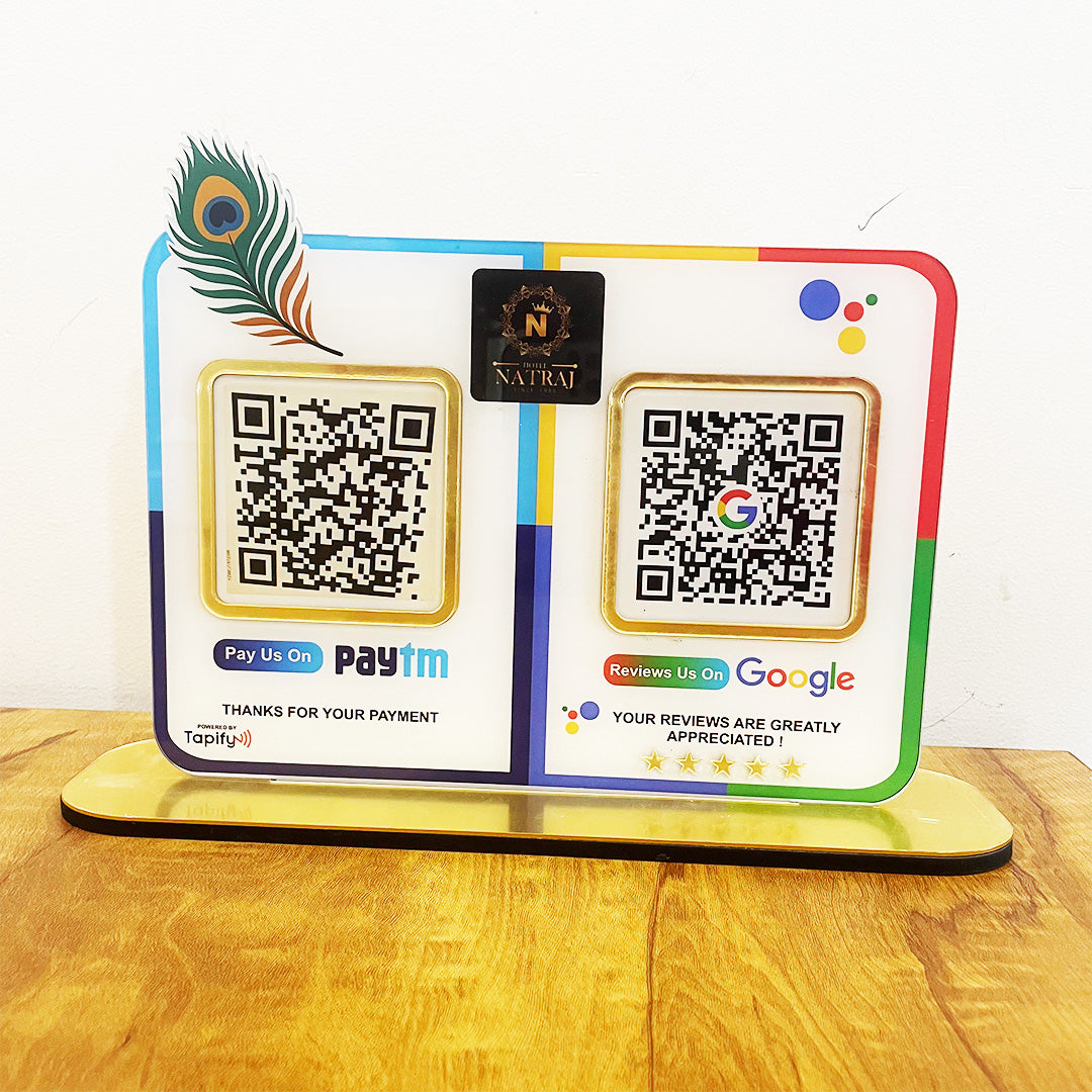 Mor Pankh Cutout Smart NFC 2QR Table Top Standee | Paytm, Google
