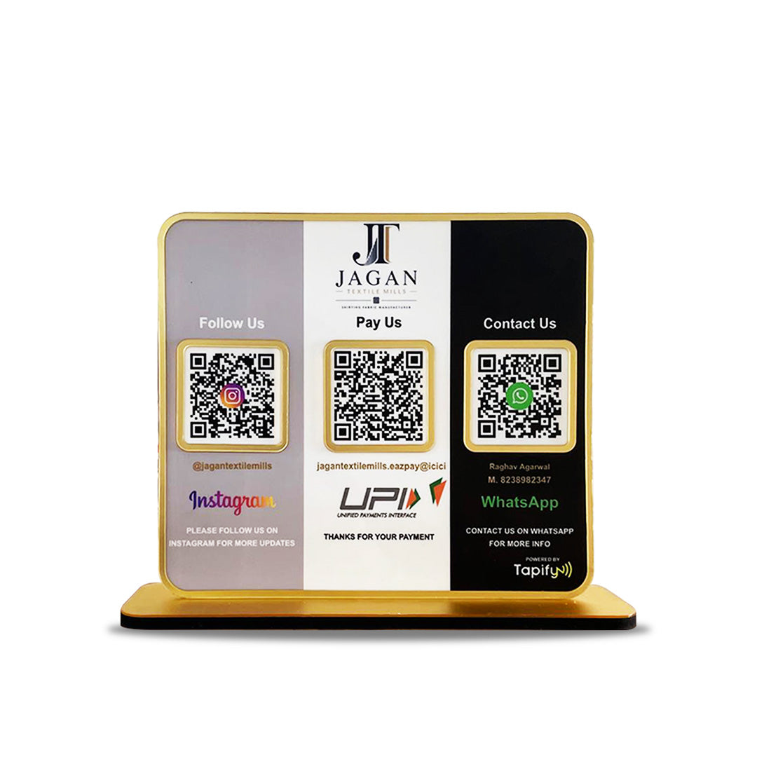 Premium Smart NFC 3QR Table Top Standee | Social Media Theme - Colour Edition