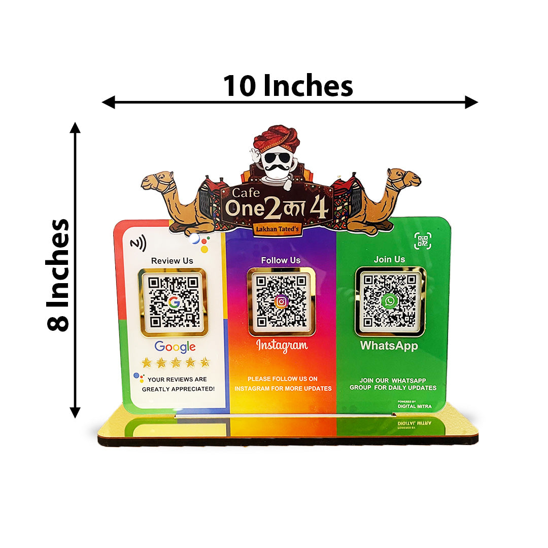 Logo Cutout Smart NFC 3QR Table Top Standee | Social Media Theme Edition