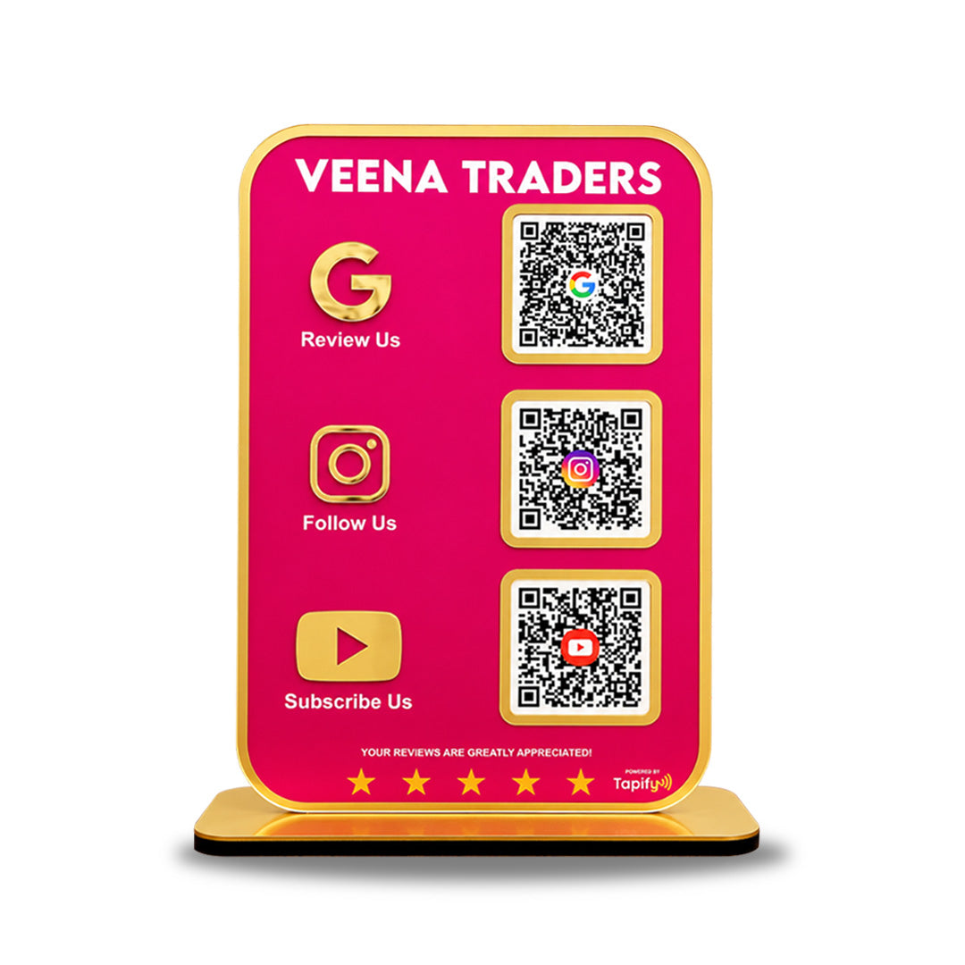 Premium Smart NFC 3-in-1 Standee | Pink Colour | Portrait Style-II