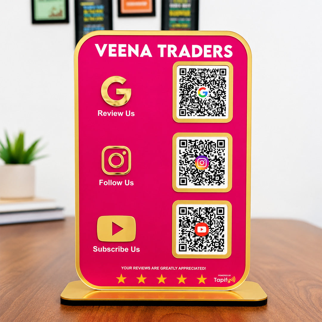 Premium Smart NFC 3-in-1 Standee | Pink Colour | Portrait Style-II