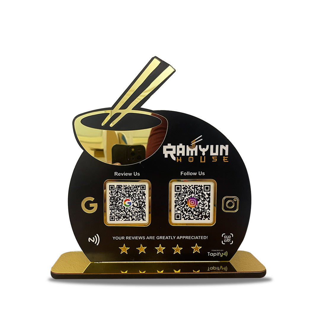 Bowl & Chopsticks Cutout Smart NFC 2-in-1 Tabletop Standee For Restaurants