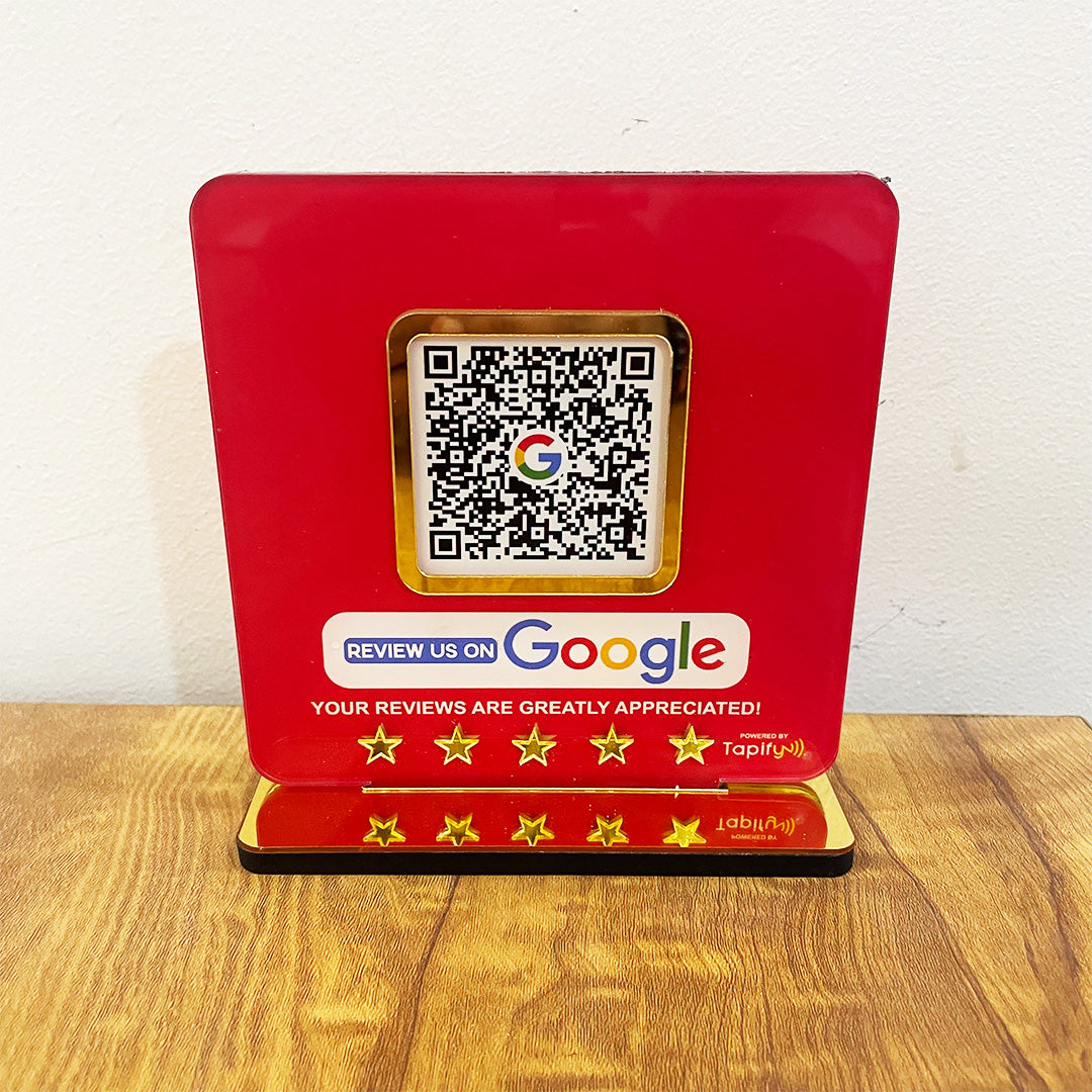 Google Review - Smart NFC 1 QR Table Top Standee - Elite - Red Colour