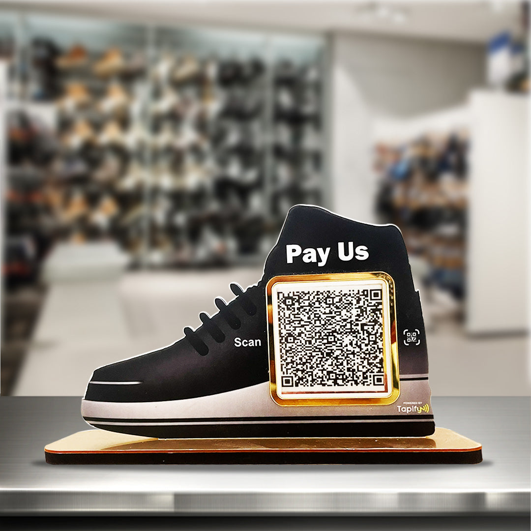 Shoe Shaped Smart NFC 1 QR Tabletop Standee