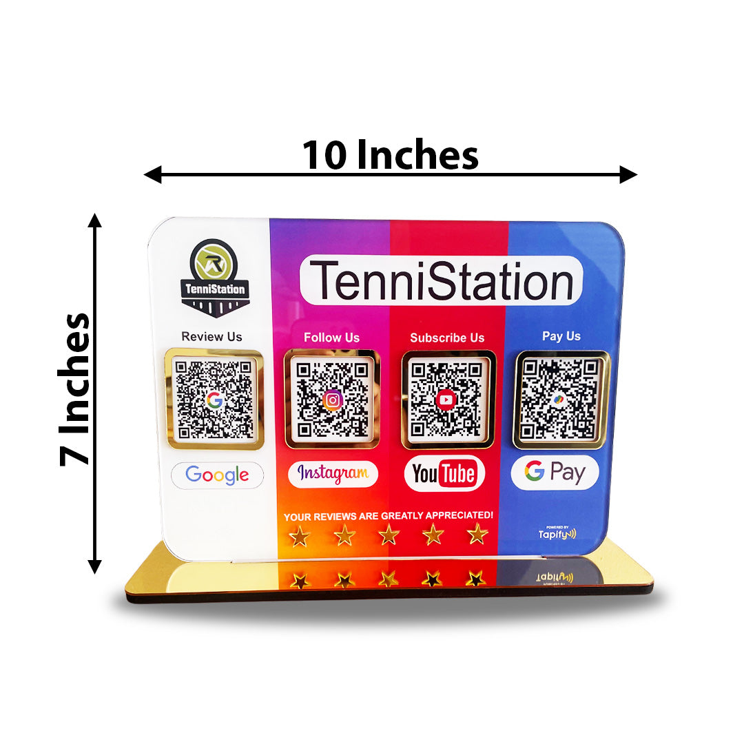 Smart NFC 4QR Table Top Standee | Social Media Theme - Google, Instagram, Youtube, Gpay