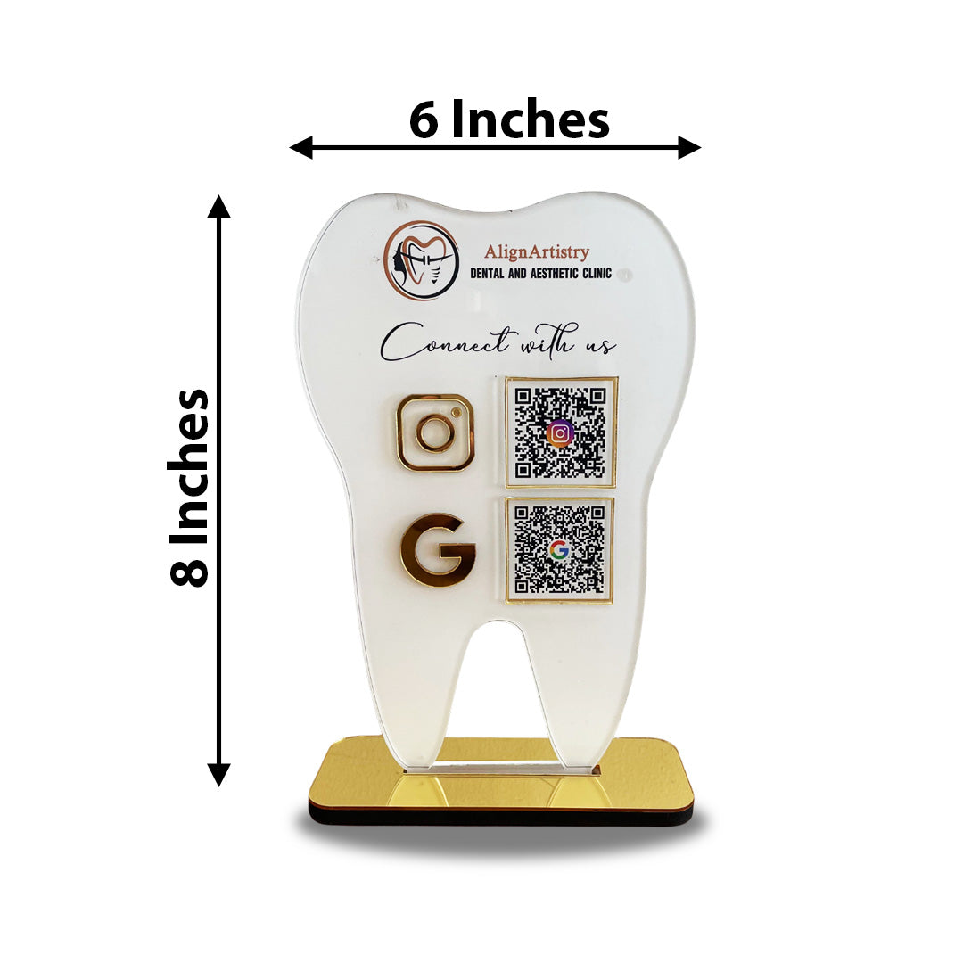 Tooth Shaped NFC 2 QR Smart NFC Table Top Standee | New Edition - For Dentists